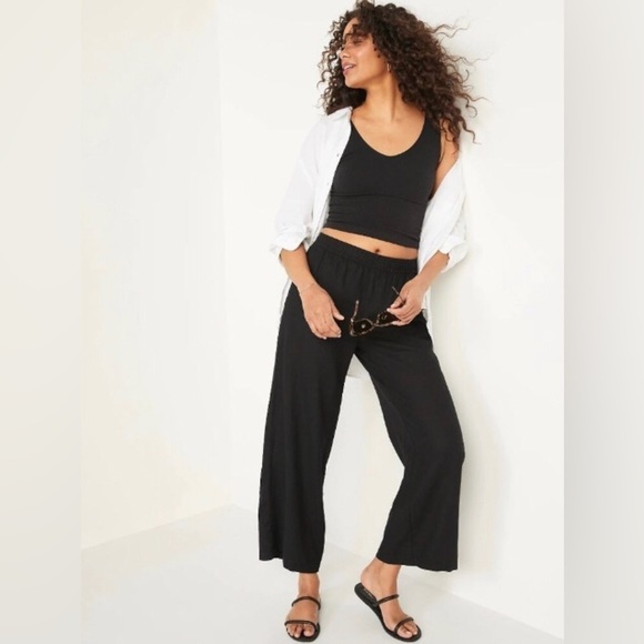 NWT! Black High-Waisted Linen-Blend Wide-Leg Pants - Multiple Sizes - Picture 1 of 9